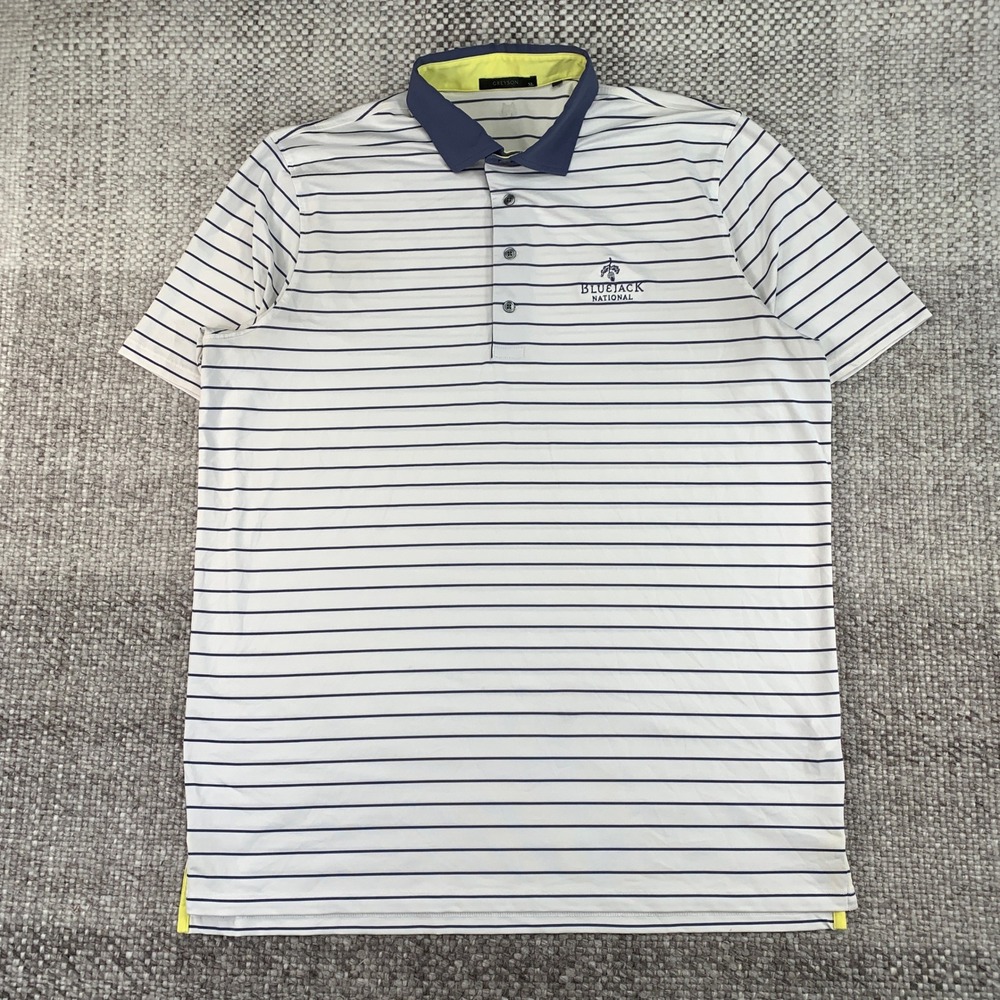 Greyson Polo Shirt Men XL White Navy Striped Bluejack National Performance